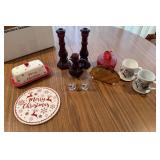 Butter Dish, Candlesticks, Napkin Holder,