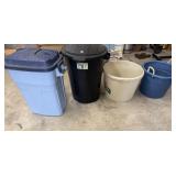 2 Trash Can w/ Lids, 2 Feed Buckets