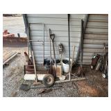 Metal detector, lawn tools, lava rock