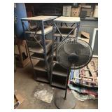 2 light metal shelves, fan