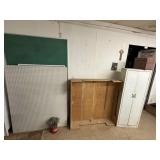 Peg board, cabinet, wooden platform