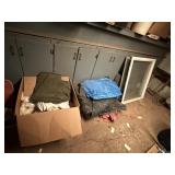 Sink, window, tarps, blankets