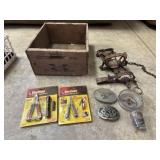 Super x wood ammo box, foot traps,