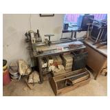 3 speed wood lathe, tools, tile, misc.