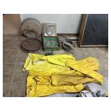 Incubators, watering pans, rain coats and pants