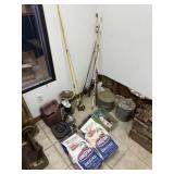 Coleman lantern and burner, fishing supplies,