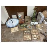 Clocks, photos, paintings, dishes, fan, vacuum