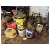 Oil, oil pumps, 5 gallons gas cans