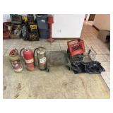 Fire extinguishers, dolly, organizing bag, crates