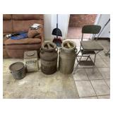 Milk cans, step stool