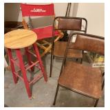 2 Folding Chairs, Directors Chair, Barstool