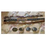 4 Belt Buckles, 3 Leather Belts