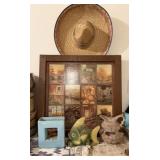 3 Wall Pockets, Framed Wall Art Piece, Sombrero