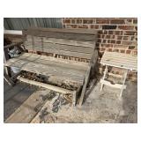 Wooden Outdoor Glider Bench, Plastic Table