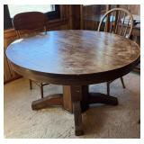 Antique Wood Round Dining Table w/ 1 Original
