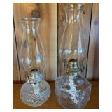 2 Vintage Clear Glass Oil Lamps