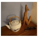 Bamboo-Handled Ceramic Teapot, Hand-Carved