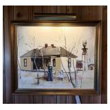 Framed & Above Lighted Painting Depicting a