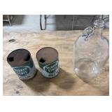2 Empty Quaker Motor Oil Cans, 1 Gallon Glass