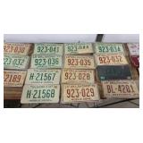 18+/- Vintage License Plates, 1 Odd Fellows Plate