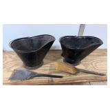 2 Ash Buckets w/ Handles, 2 Fire Coal Shovels
