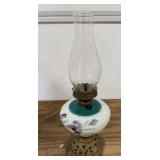 Glass Kerosene Lantern, White w/ Tulips