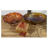 Iridescent Glass Ruffled Rim Bowl, Glass Amberina