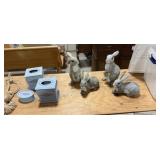 4 Garden Bunnies, 2 Ceramic Tissue Boxes,