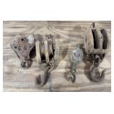 4 Vintage Wooden Pullies