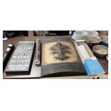 8+/- Dog Bowls, Towel Bar, 2 Wall Art Pieces,