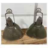 2 G.E. Green Porcelain Enamel Industrial Lights