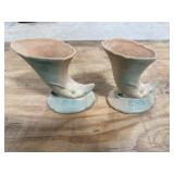 2 Vintage Weller Wild Rose Cornucopia Vases