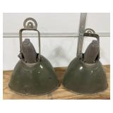 2 G.E. Green Porcelain Enamel Industrial Lights