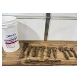 9+/- Monkey Wrenches, 3+/- Pipe Wrenches, 1 Bucket
