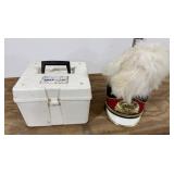 Red, White, Black Marching Band Hat w/ White Plume