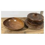 Teak Wood Bowl, Teak Wood Lazy Susan Covered