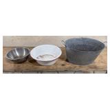 Enamelware Wash Basin, Galvanized Tub,