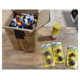 Box Full of Legos, 3 Sets of Paddleballs, Can of