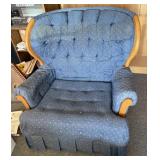 Cloth Blue Patterned Armchair w/ Wooden Accents