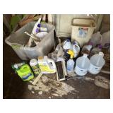 Cleaning supplies, beware signs, 2 heat lamps