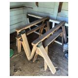 4 saw horses, misc wood