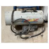 Box fan, chair, portable DuraHeat heater