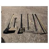 shovels (3), rakes (3)