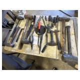 Assorted tools:  sledge hammers, ball hammer,