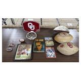 2 Denver Broncos Belt Buckles, 2 OU Footballs, 1
