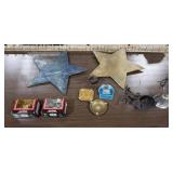 2 Harley Davidson Ornaments, 2 Wooden Stars,