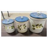 3 Various Sized Small Crocks w/ Wood Lids