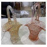 2 Vintage Colored Glass Baskets