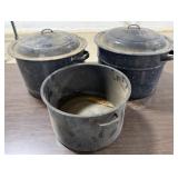 3 Enamelware Pots