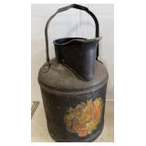 Vintage Steel Milk Can w/ Painted Floral Design